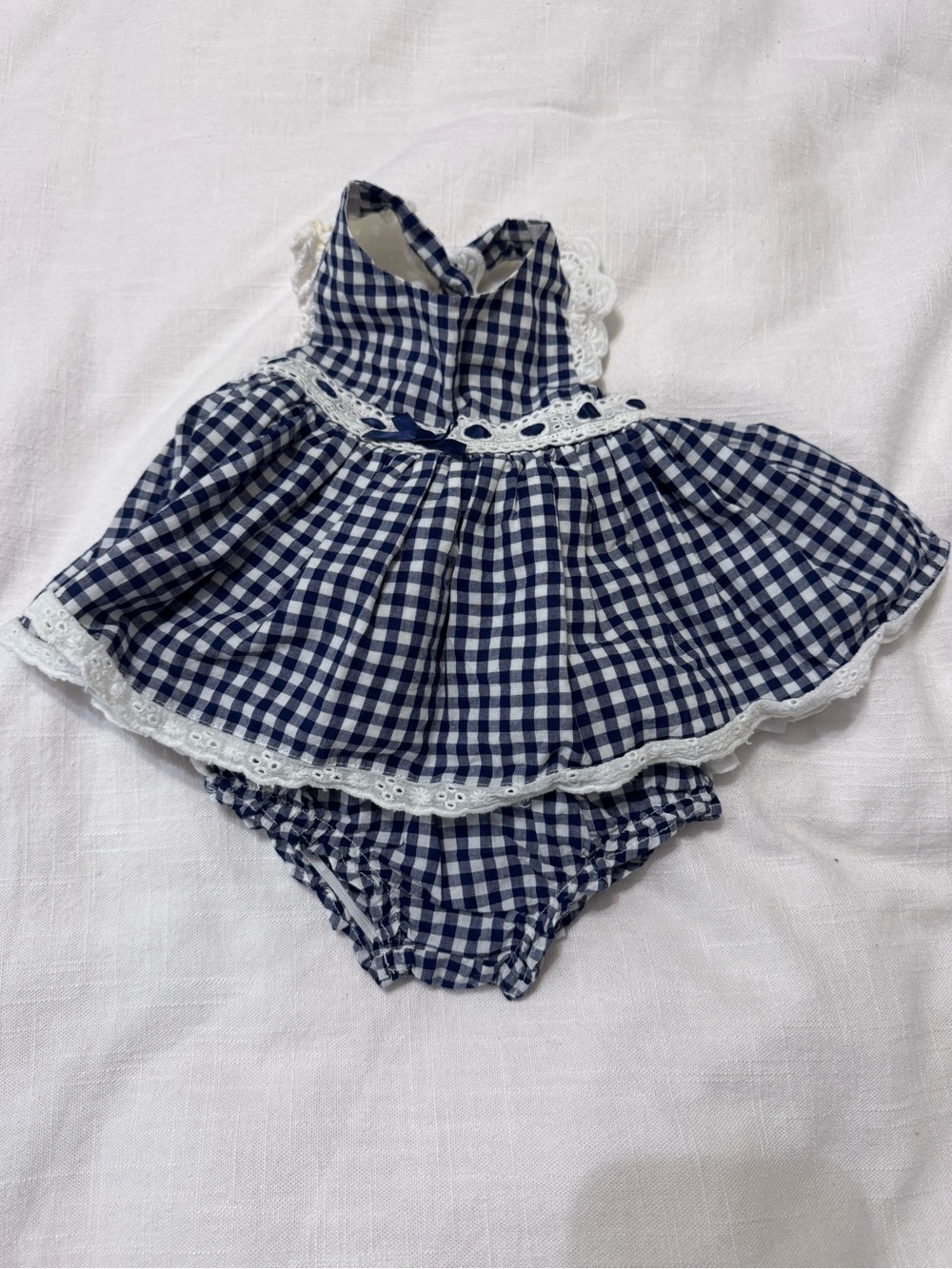 Baby Starters Blue Gingham Lace Trim Dress + Bloomers Set Newborn